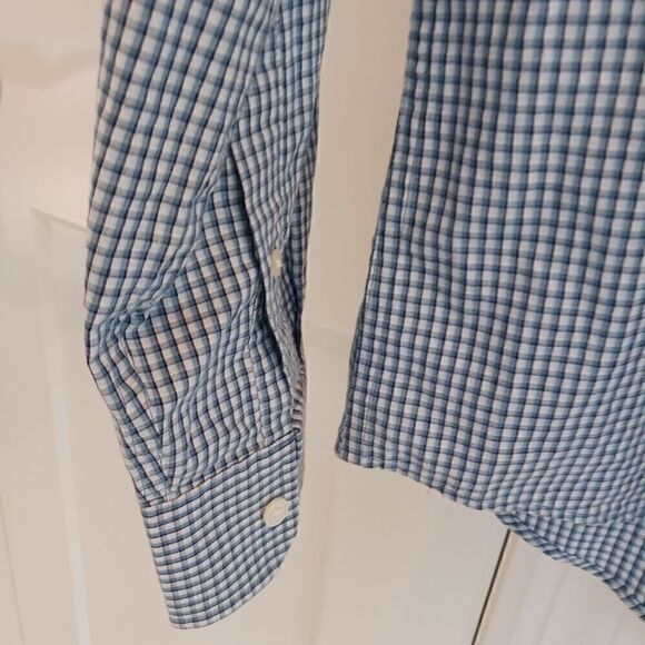 Mens Michael Kors Button Down Shirt Checked Blue White - Picture 4 of 13